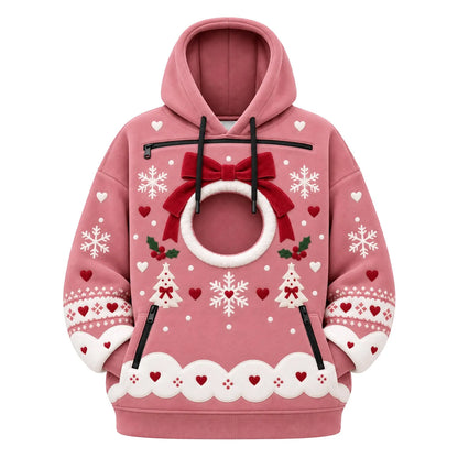 Pet Carrier Christmas Hoodie front pouch detail for carrying small dogs and cats