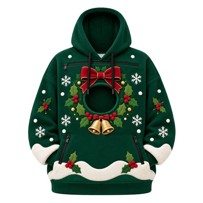 Pet Carrier Christmas Hoodie, festive Santa design, front view